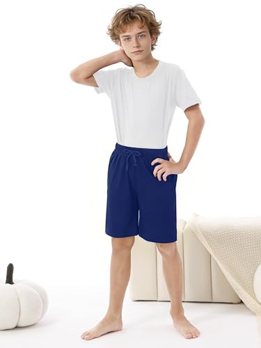 Image of Cooraby 2 Pack Boys Pajamas Shorts with Drawstring Pockets Teens Pull-on Pajamas Shorts Sport Casual Shorts for Youth