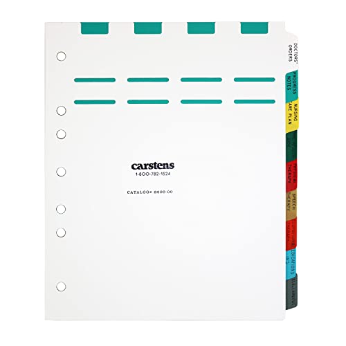 Carstens Heavy Duty Plastic At-Home Healthcare Divider Set, 9-Tab, with Pull Tab Die Cuts, Multi-Color, for Side-Opening 3-Ring and 5-Ring Binders