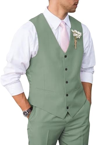 Mens Vest and Pants Suit 2 Piece Slim Fit Wedding Groomsmen Dress Waistcoat and Pants Casual Prom Homecoming Suits Set