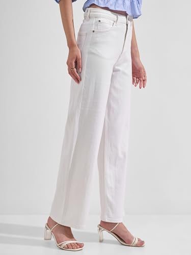 Image of Tokyo Talkies Women's Mid Rise Straight fit Wide Leg Trousers|Work Wear|Side Pockets