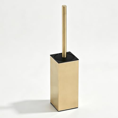 Toilet Brush and Holder Set NEWRAIN Stainless Steel Toilet Brush with Long Brush Handle Toilet Scrubber and Covered Holder Square Design Sturdy and Space Saving Covered Brush