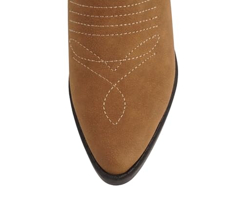 Image of Soda Women's Mug Round Toe Faux Suede Stacked Heel Western Ankle Bootie