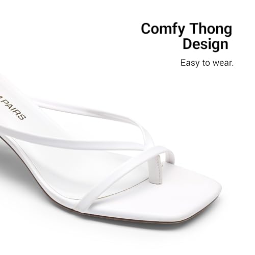 DREAM PAIRS DREAM PAIRS Kitten Heels for Women Flip Flops Slip on Low Heels Open Square Toe Thong Heeled Strappy Sandals Slides Comfortable Dress Shoes,Size 11,White,DWUMFF2503
