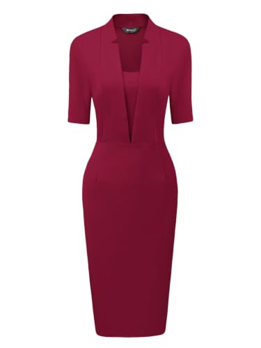 Image of Allegra K Work Dresses for Women's Short Sleeve Business Pencil Dress