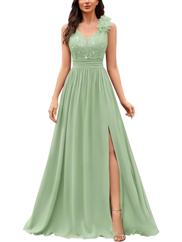 Image of Miusol Women's Vintage V-Neck Sequined Split Formal Evening Maxi Dress