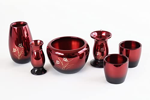 やまこう 仏具 仏具セット ミニ モダン おしゃれ 6点 セット ワインレッド 3寸 彫入 真鍮 ミニ仏壇