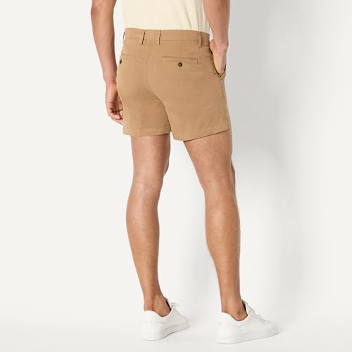 Image of Amazon Essentials Men's Slim-Fit 5 inch Flat-Front Comfort Stretch Khaki Chino Shorts with Elastic Waistband