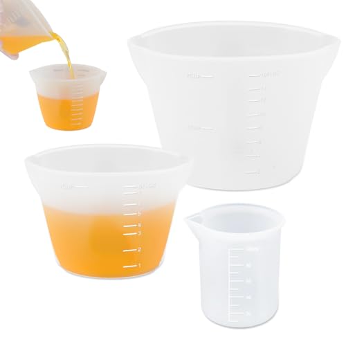 3 Pièces Mesurer en Silicone avec Double Gradué, 100ml/250ml/500ml Gobelet Doseur en Résine époxy, Réutilisable Verres Doseur Silicone pour Moules Coulée...