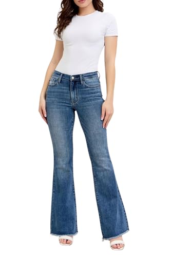 Judy Blue Mid Rise Vintage Fray Hem Flare, Inseam 33"2