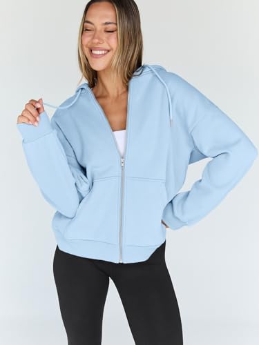 Image of Trendy Queen Womens Zip Up Hoodies 2026 Oversized Sweatshirt | Spring Fall Layering Jacket with Pockets, Casual Track Outfits, Cozy Fleece Winter Clothes