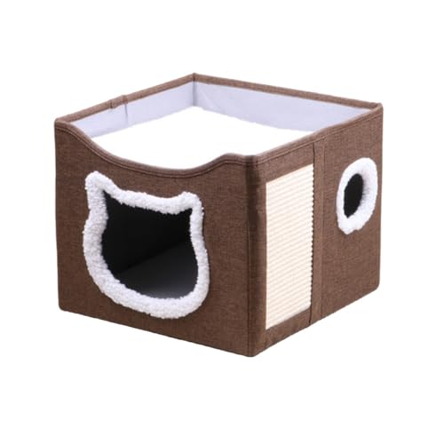 RoastMe 猫ベッド 冬用 ペットベッド 猫ハウス 折りたたみ式 クッション付き 取り外し可能 洗える 完全密閉型 室内用 暖かいハウス 二層式 (41*41*35cm,茶色の猫の頭)
