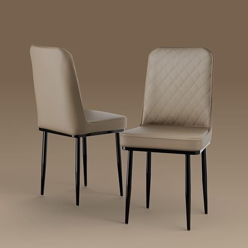Image of IKON Premium Leatherette Dining Chair with Cushioned Seat & Metal Legs | Premium Accent Chair for Living Room, Bedroom & Balcony | D.I.Y (Almond Cream)