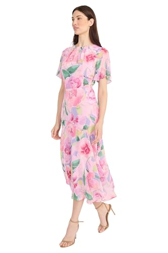 Image of Maggy London Women's Maggy London Women's Dresses Short Flutter Sleeve Fit and Flare Dress with Asymmetric Hem Tier