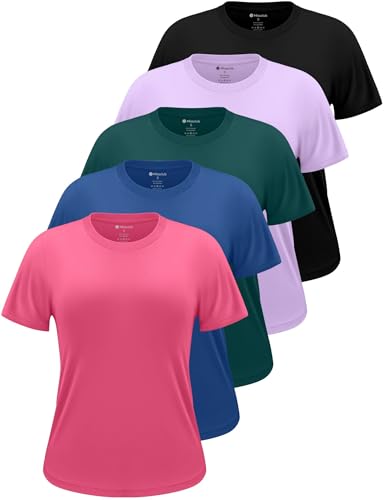 Missclub Short Sleeve Womens Sthletic Shirts Dry Fit T Shirts for Women Crewneck Exercise Tees for Gym Yoga Set D L