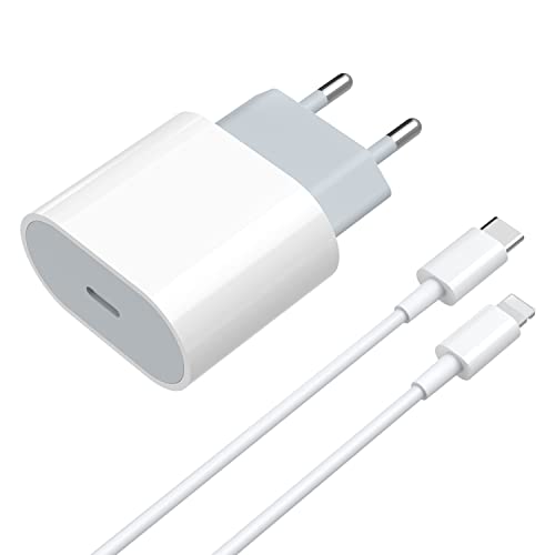 Chargeur Rapide pour iPhone 11 12 13 14, 11 Pro, 11 Pro Max, 12 Mini, 12 Pro, 12 Pro Max, 13 Pro, 13 Pro Max, 14 Plus, SE, X, XS, XR, 8, 7, 20W USB C Adaptateur Secteur avec Cable de 1,5 m pour Apple