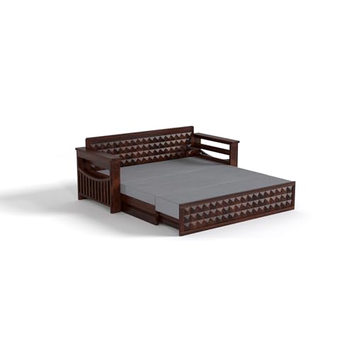 Image of Mamta Furniture Solid Sheesham Wood Sofa Set 3 Seater Furniture Wooden 3 Seater Sofa Cums Bed for Home Living Room with Cushions (Walnut with Grey, 3 Seater Design 1)