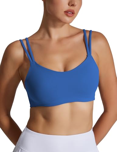 Image of Yoga Sports Workout Bras for Women Seamless Molded Cup Spaghetti Double Strap Bra Wirefree Scoop Neck Tank Top Bras