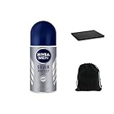 NIVEA MEN Silver Protect Anti-Perspirant Roll-On Deodorant 50ml – 48-Hour Protection with Anti-Bacterial Silver Ions, Quick-Drying Formula, Alcohol-Free, Includes Travel Pouch and Cleaning Cloth