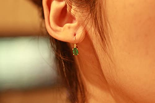 Gin & Grace 10K Yellow Gold Natural Zambian Emerald Earrings With Natural Diamonds For Women | Ethically, Authentically & Organically Sourced Oval-Cut Emerald Hand-Crafted Jewelry For Her | Emerald Earrings For Women #TOP2