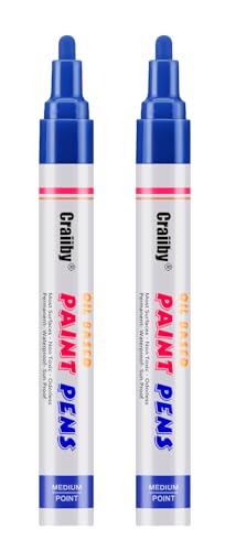 Image of Blue Paint Markers, 2 Pack Oil-Based Waterproof Quick Dry Permanent Paint Pen Set for Rocks Painting, Wood, Fabric, Plastic, Canvas, Glass, Mugs, Metal, Tire, Stone, DIY Craft