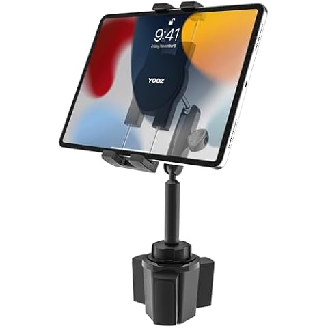 YOOZ Car Cup Holder Tablet Mount Heavy Duty [No Shaking 360° Rotation] Truck Cupholder Tablet Holder with Metal Arm for Tablet & Phone, iPad Pro Air Mini, Galaxy Tab, Kindle, Surface, 4-12.9" Cover