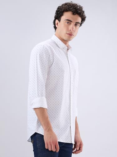 Image of Colorplus Men Regular Fit Print Pattern Pure Cotton Plain Collar Full Sleeve Casual Shirt