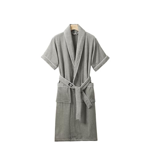 Jendfert Terry Cloth Plush Bathrobe, 100% Cotton Short Sleeve Shawl Collar Belted Dressing Gown, Hotel Spa Gifts, Towel Bath Robe for Womens&Mens (US, Alpha, X-Large, Regular, Regular, Grey)