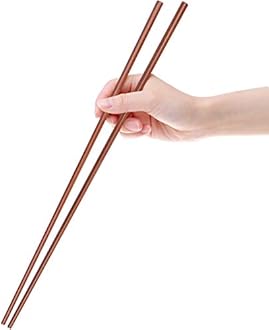 GLAMFIELDS 16.5 Inches Wooden Cooking Chopsticks Reusable for Noodles Frying Hotpot Extra Long Kitchen Chop Sticks Brown 2 Pairs