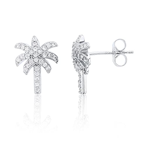Sterling Silver Micropave Palm Tree Stud Earrings
