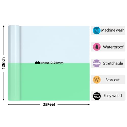 Image of guangyintong Glow in The Dark Heat Transfer Vinyl Green 12 inch x 25ft | Luminous Green Iron on Vinyl for T Shirts, PU Elastic HTV Vinyl, Easy to Cut & Weed for Cool Costumes & Design