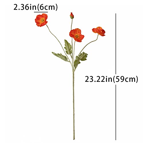 DUYONE Artificial Poppy Silk Flowers (6 Stems) for Home Decor Wedding Bouquet. Faux Poppy Flower Centerpiece. Artificial Plants Coral Flower Arrangement. Silk Flowers for Decoration(Deep orange) - Image 2