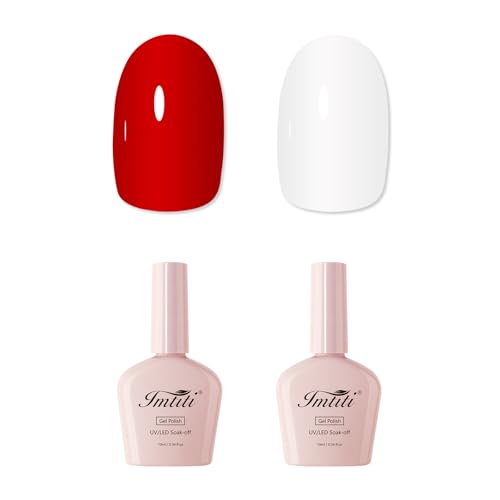 Imtiti Juego de esmaltes de uñas UV, 2 unidades, 10 ml, clásico, rojo y blanco, esmalte de uñas de gel Soak Off LED, esmalte de uñas, esmalte de uñas de gel para otoño, invierno, manicura, salón de