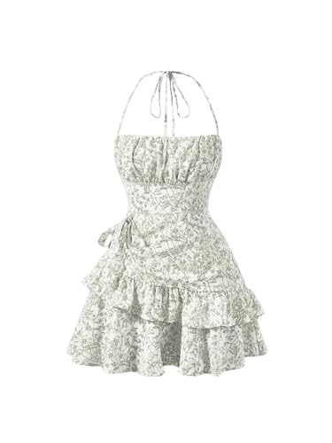 Image of Floerns Women's Floral Halter Ruffle Tiered Cute Summer Mini Dress Milkmaid Vacation Sundress
