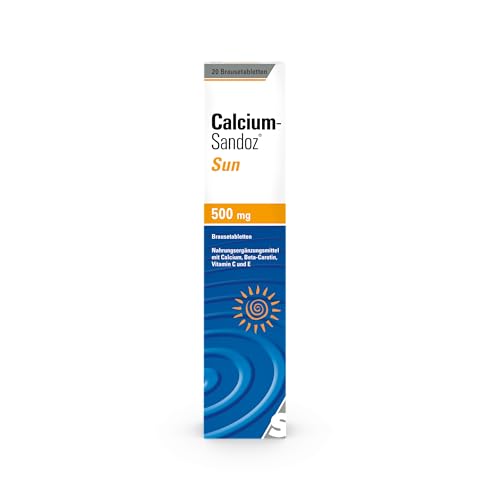 Calcium-Sandoz® Sun Brausetabletten | 20 Stk | Nahrungsergänzung zum Schutz der Haut | Calcium, Vitamin C, Vitamin E & Beta Carotin | Fruchtiger Geschmack