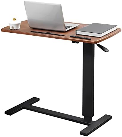 BeGyoku Overbed Table,Hospital Bed Table,Pneumatic Bed Tables Adjustable Over The Bed with Hidden Wheels&USB,Mobile Laptop Table Cart&Rolling Bedside Table with Tray Hospital Home Use-Walnut