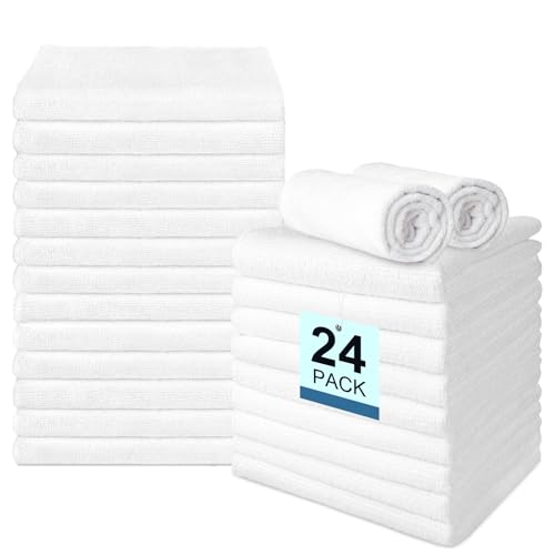 Image of UNIMADE 24 Pack Hand Towels Set - Highly Absorbent and Quick Drying Microfiber Gym Towels, Premium Wash Cloths for Bathroom, Salon, Gym, Shower, Hotel, and Spa - 16x27 inch (White)