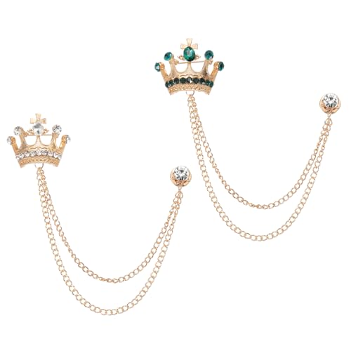 Image of PATIKIL Crown Hanging Chain Brooch Pins, Rhinestone Suit Pins Fashion Crystal Lapel Pins