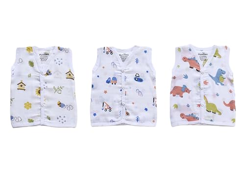 Image of MamaBee Organic Cotton Muslin Button Jabla | Printed Jabla | for Boys & Girls | Soft & Comfortable Baby Products | Sleeveless Vest | Snap Button Jabla |