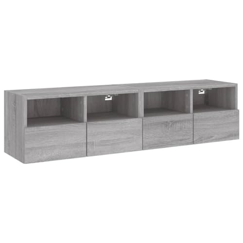 vidaXL Modern Grey Sonoma TV Wall Cabinets - 2 pcs Set Engineered Wood - Floating Media Unit with Shelves and Compartments - Wall Mounted - Living Room/Entertainment Center