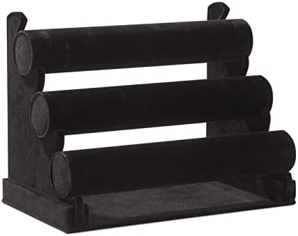 3-Tier Jewellery Display Stand with Removable Bars for Bracelets, Anklets, Watches, Bangles, Black Velvet, 30.5 x 23 x 18 cm