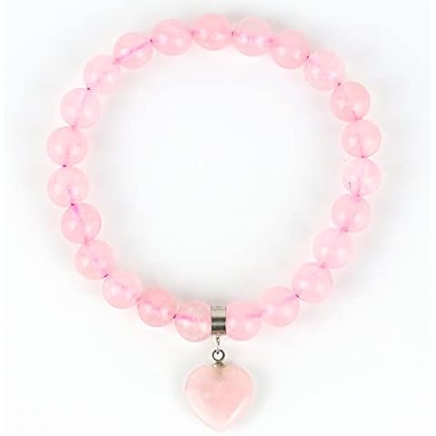Rose Quartz Bracelet,Natural 8mm Gemstones Bead Bracelet,Healing Crystal Bracelet,Bead Bracelet with Heart Stone for Women Cover