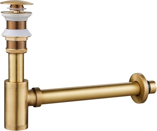 KINKIBOS Siphon avec Bonde sans Trop-plein, Laiton Universel Design Siphon Anti-Odeur pour Lavabo, Siphon Pop-Up, Bonde Vidage Syphon, Laiton antique