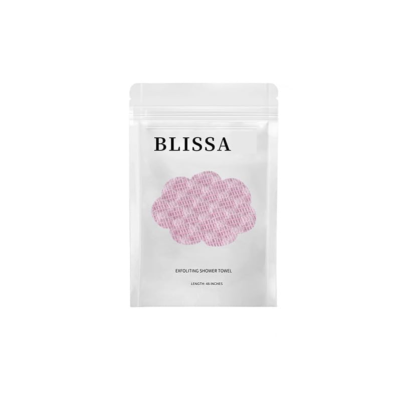 blissai Exfoliating Shower Towel, 47 Inch Microfiber Bath Scrubber, Premium Quick Drying for Smooth Skin, Gentle for Sensitive Skin (pink)