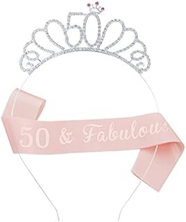 ruggito Happy Birthday Sash Tiara Set,50th Birthday Tiara Rhinestone Crown Headband and Birthday Sash,Best Gift for 50th Birthday Decoration Girls Women