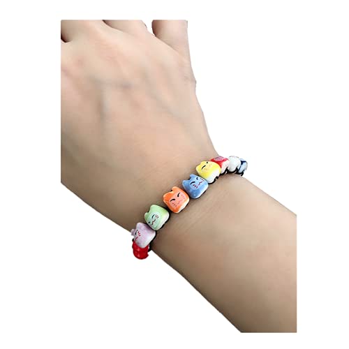 Black Sugar Bracelet Tête De Chat Maneki Neko Porte Bonheur en Porcelaine Kawai Mignon A Main Japonais (Noir) Cover