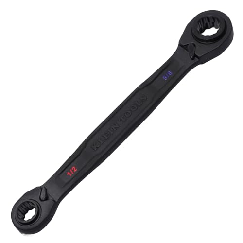 KLEIN TOOLS 68215 4-in-1 Reversible Ratchet Wrench Box Wrench SAE Hex Sizes 1/2 9/16 5/8 3/4-Inch 90-Tooth Ratchet Pass-Through Design