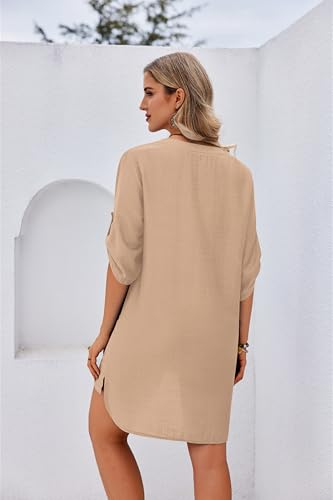 Image of Ekouaer Bathing Suit Cover Up for Women V Neck Button Down Swimsuit Coverup Beach Dress Shirt S-3XL