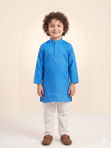 Image of AJ DEZINES Boys Cotton Full Sleeve Printed Kurta Pajama Set for Kids - Ethnic wear | Special Occasion & Traditional Outfit |Boys Kurta Pyjama Set - Regular Fit