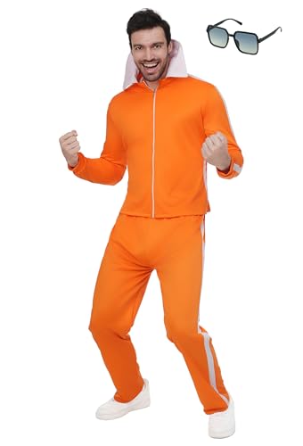 WATCPNO Halloween Mens Costume Orange Sports Suit Jacket Sportswear Suit with Glasses for Halloween Cosplay Party (XL)