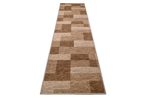 TAPISO Anti Rutsch Teppich Läufer rutschfest Brücke Meterware Modern Dunkelbraun Vierecke Geometrisch Design Flur Küche Wohnzimmer Diele… – Ansicht 7